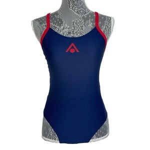AquaSphere racerback navy blue and red one piece bathing swim suit.‎ Size US 30.